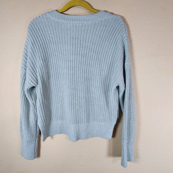 Abercrombie & Fitch Ribbed Chunky open Knit Top XS Mint Long Sleeve V-neck - Picture 6 of 6